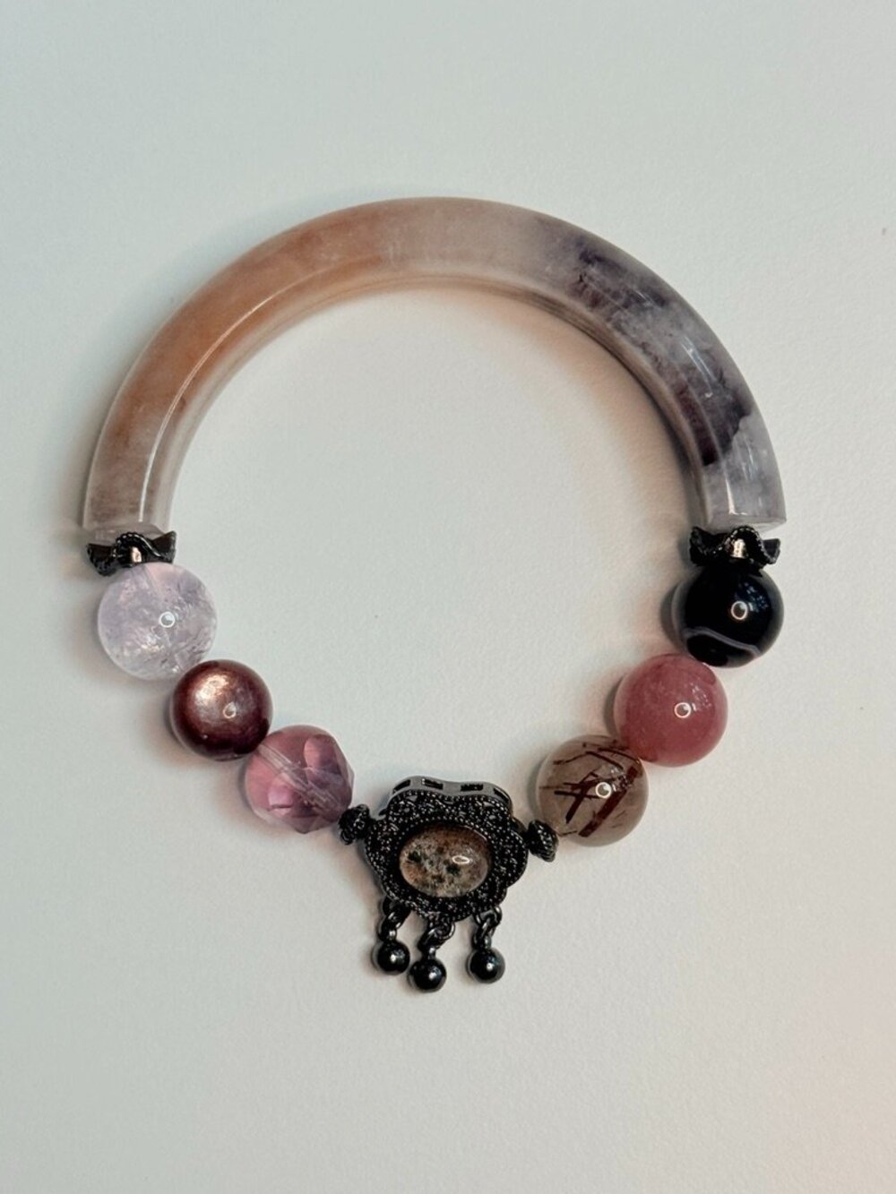 Drunk Osmanthus Natural Stone Open Bangle Bracelet OOAK